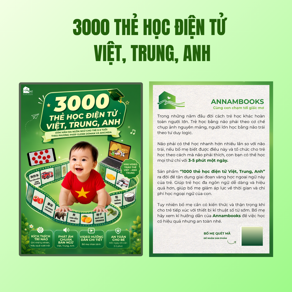  Combo Thẻ học thông minh Annambooks và 3000 thẻ học điện tử Việt, Trung, Anh với 1050 video tráo thẻ 