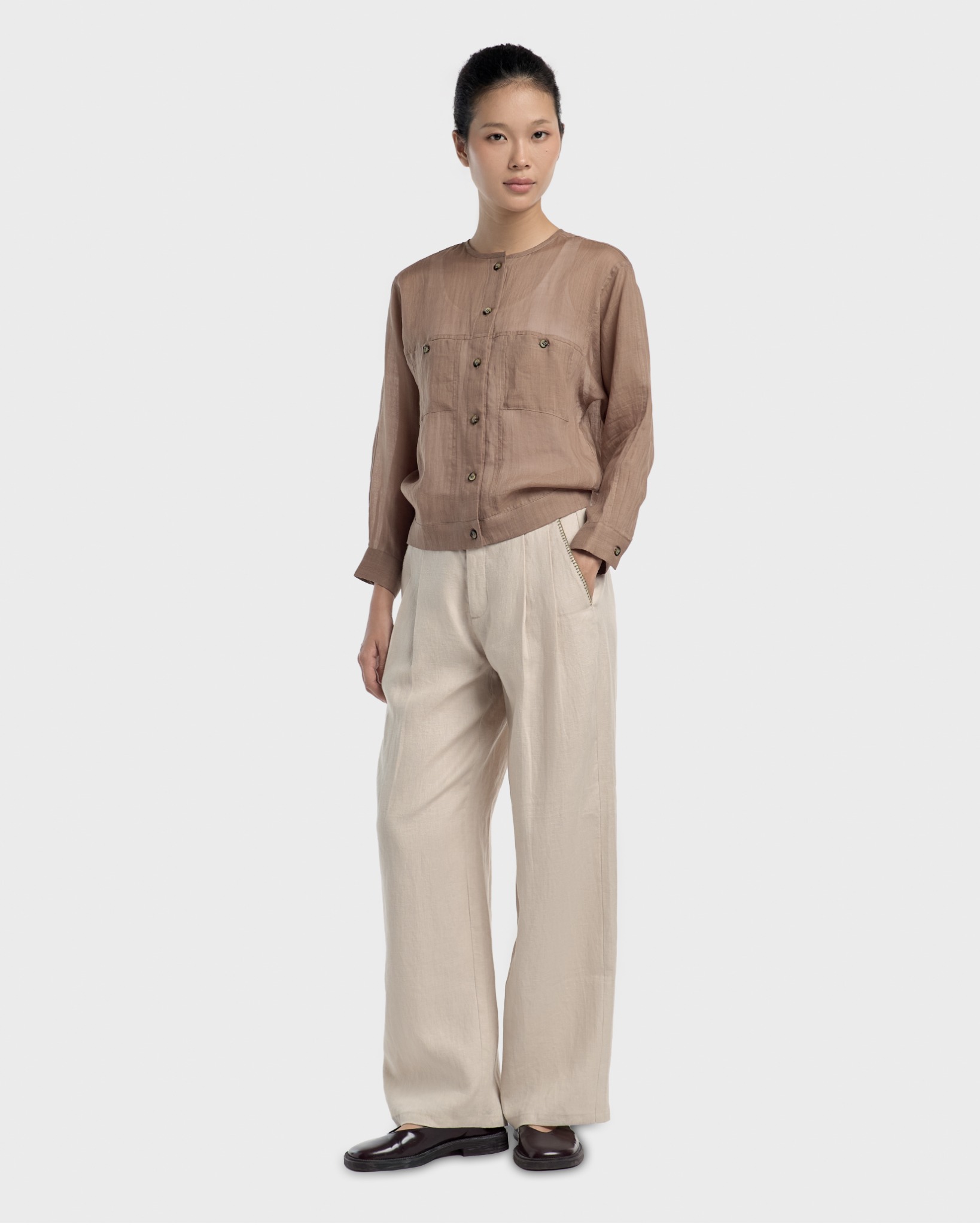 Áo Khoác Linen Hạt Dẻ