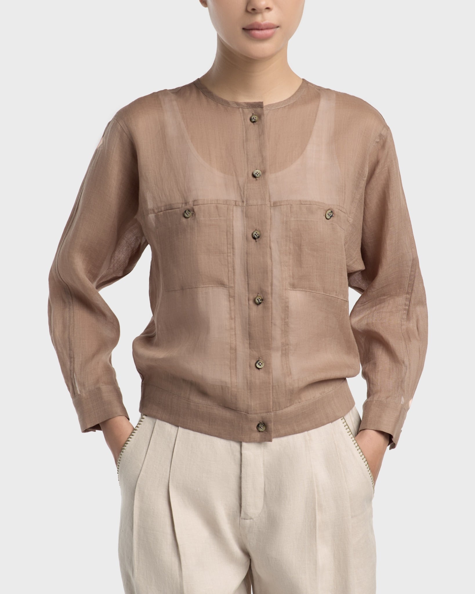  Áo Khoác Linen Hạt Dẻ 