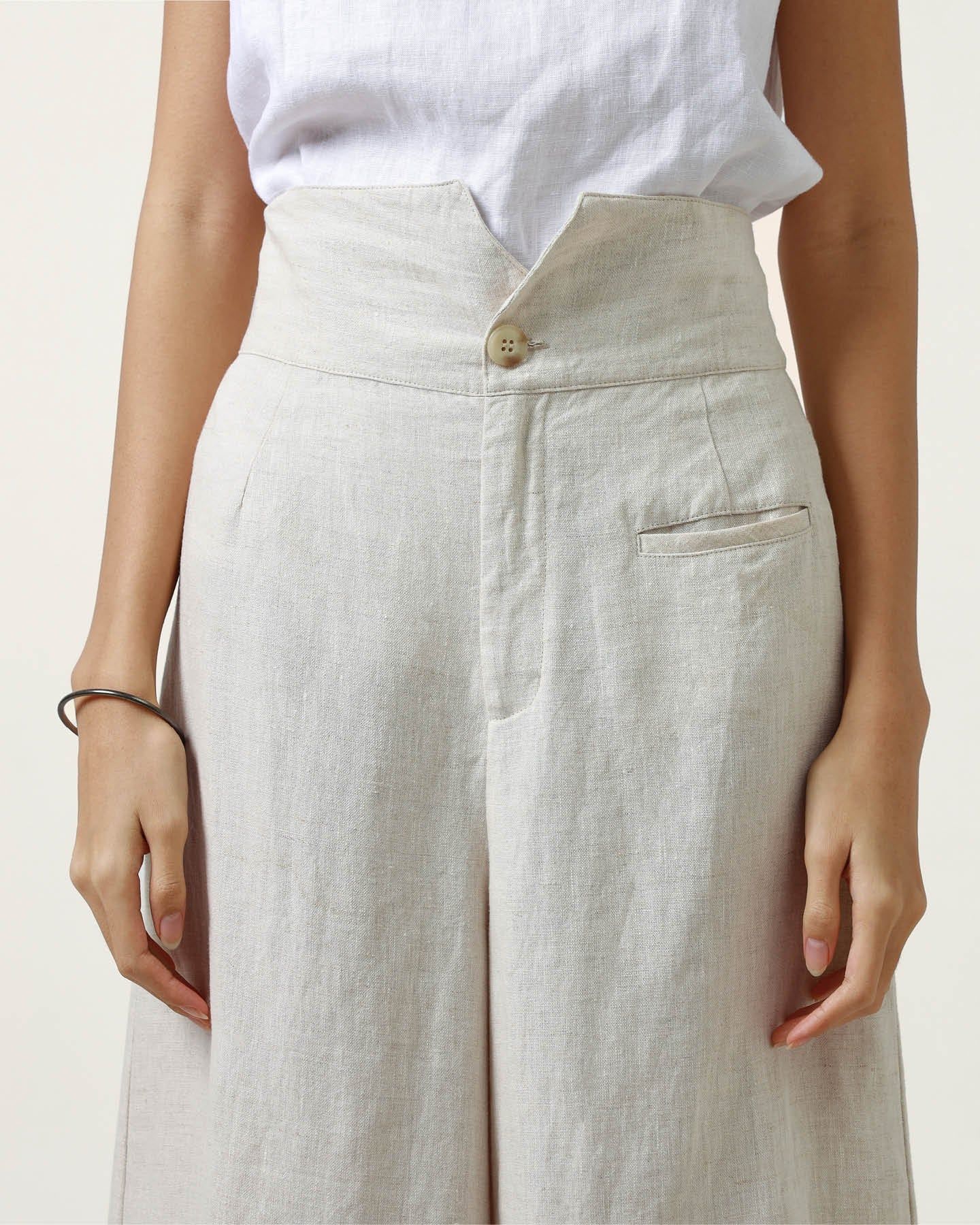 Quần Linen Kendo Ống Rộng Lưng Gấp Độc Đáo-chính diện mặt trước