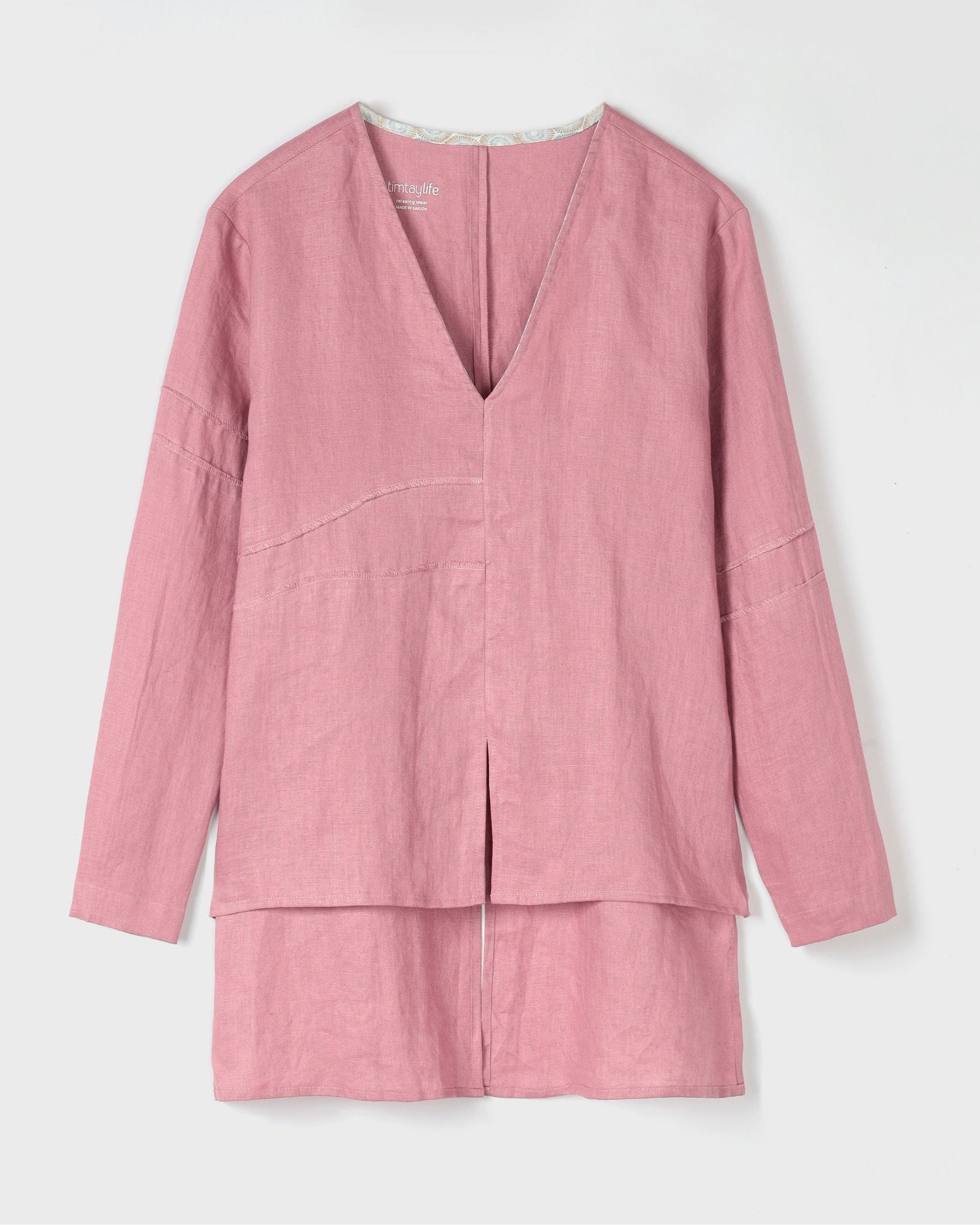 Áo Linen Hồng Khô Dáng Suông Tay Dài - chính diện mặt trước