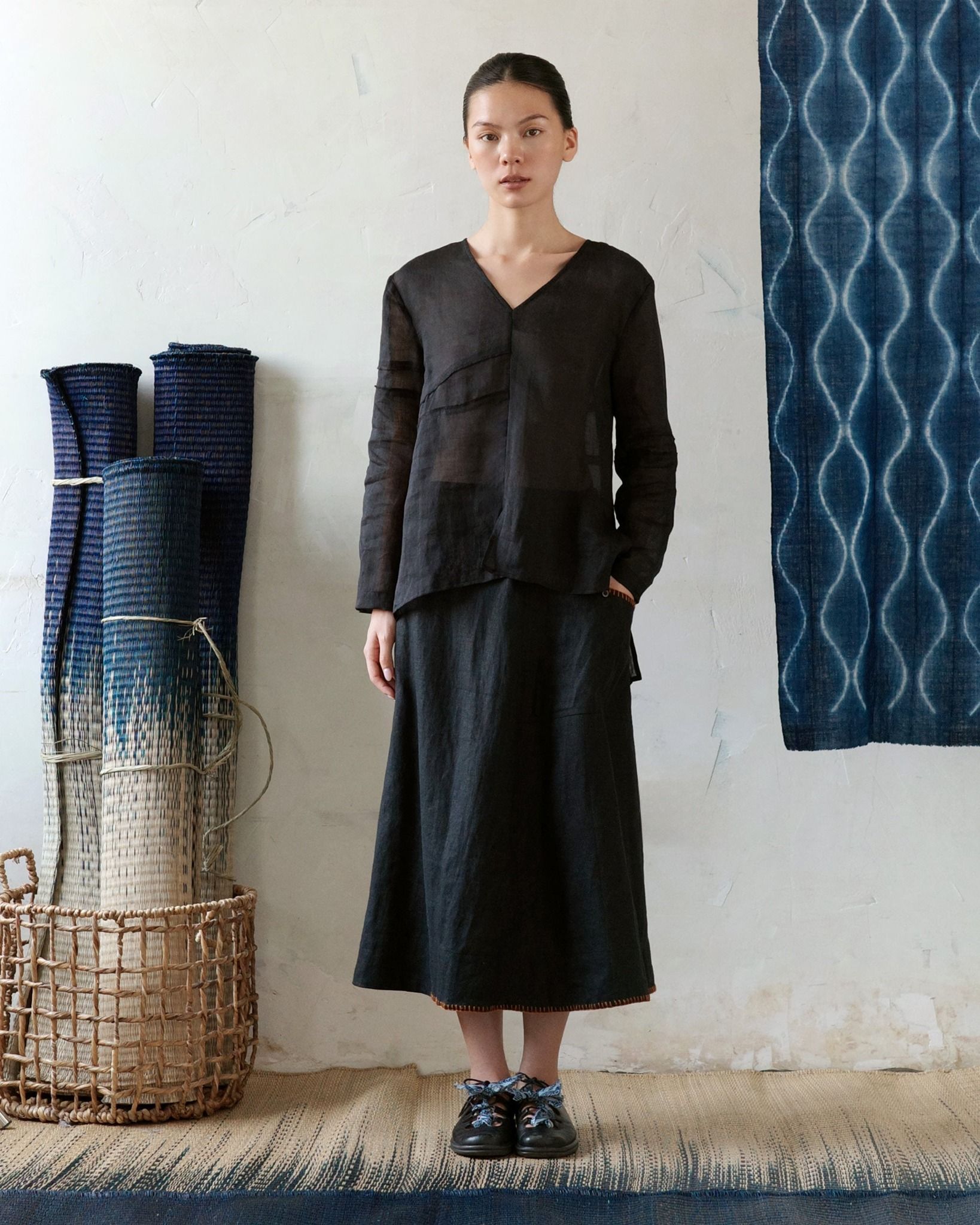 Chân Váy Linen KiKi Có Túi Lưng Thun-chính diện mặt trước