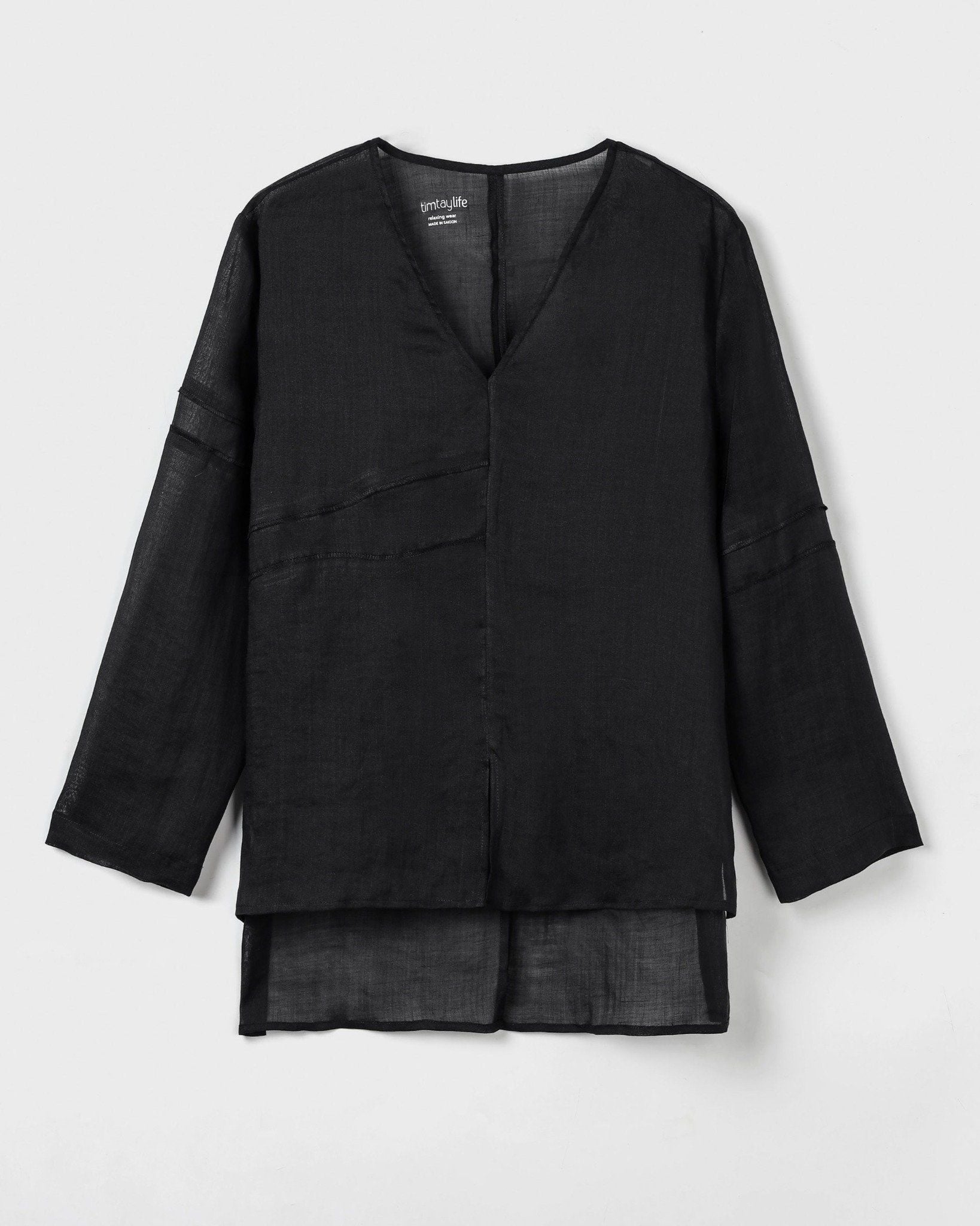 Áo Linen Than Dáng Suông Cổ V Tay Dài-chính diện mặt trước