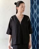  Áo Linen Cổ V Dáng A 