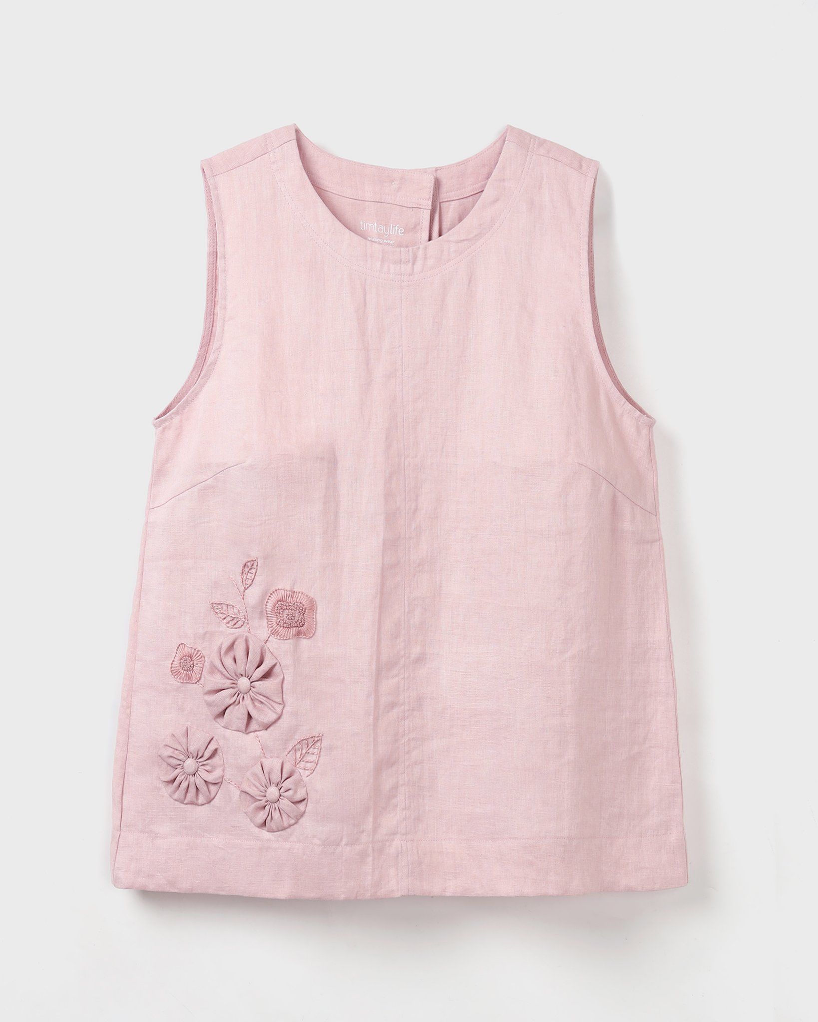 Áo Linen Cẩm Tú Cầu Không Tay Thêu Hoa-chính diện mặt trước