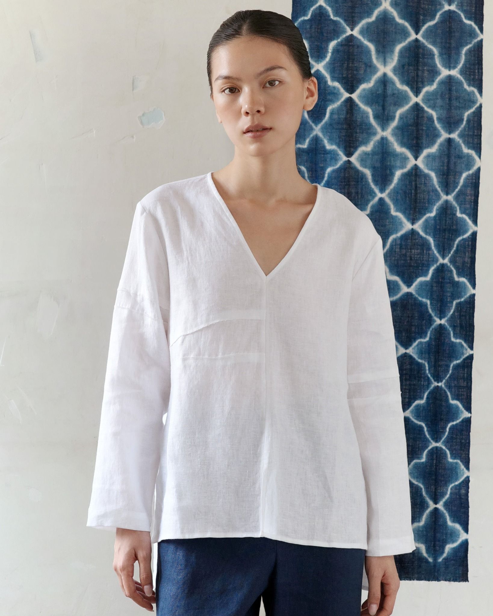 Áo Linen Gạo Phom Suông Tay Dài-chính diện mặt trước