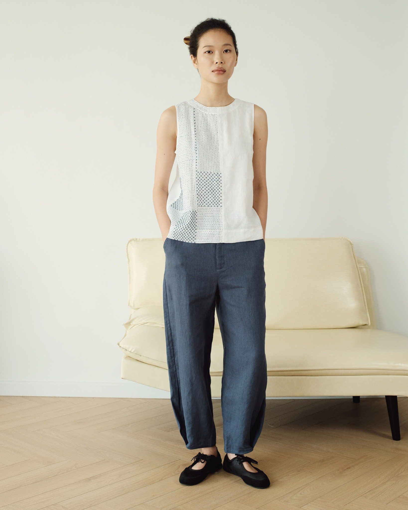 Quần Linen Muối Tiêu Dáng Suông Ống Bí-chính diện mặt trước