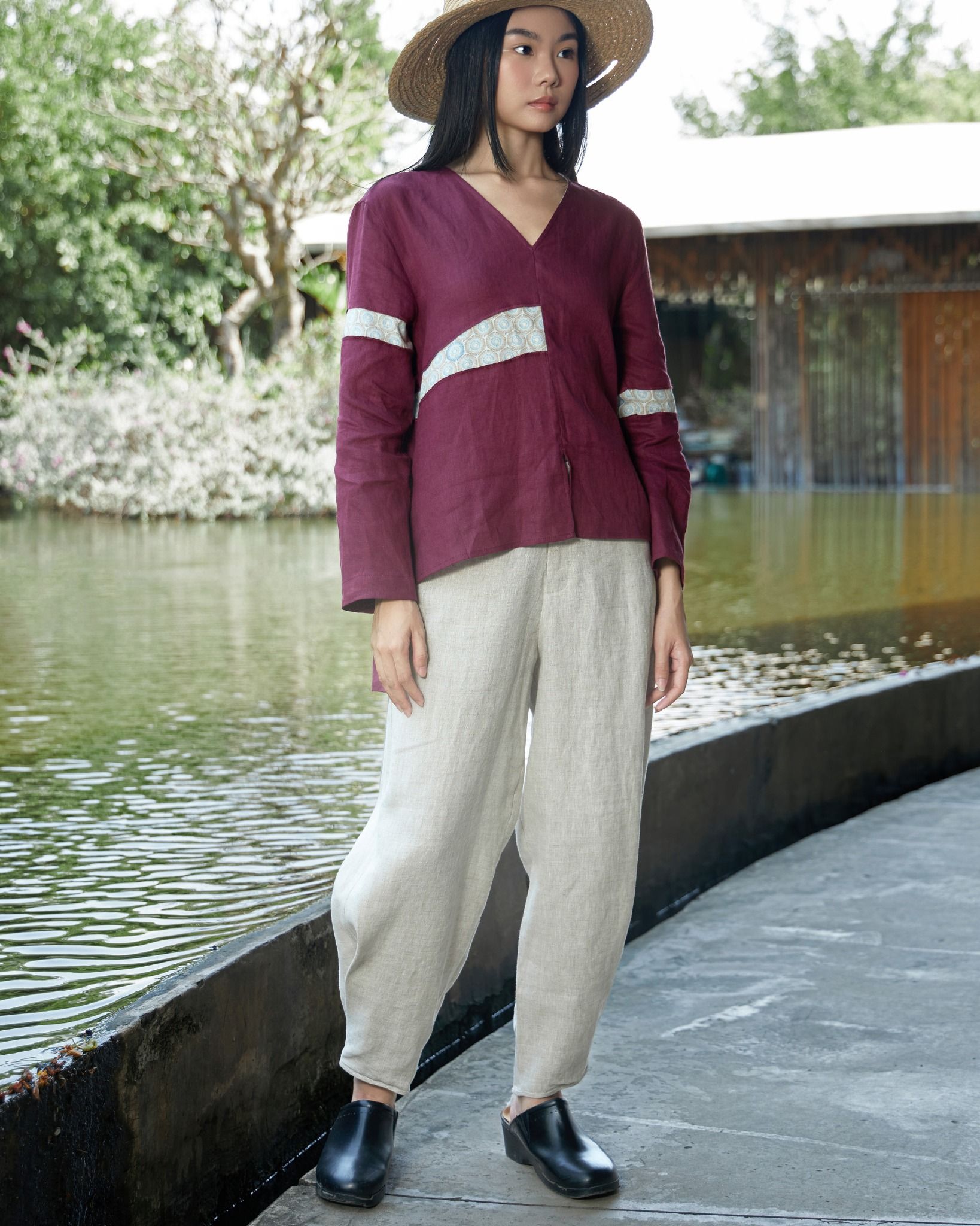 Quần Linen Muối Tiêu Dáng Suông Ống Bí-chính diện mặt trước