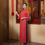  Áo Dài May Sẵn Cho Nữ Gấm Bố Cao Cấp Màu Đỏ 1W40B041 