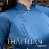  Bộ Áo Dài May Sẵn Vải Trơn Màu Xanh Họa Tiết Đính Hột 1W58A015 
