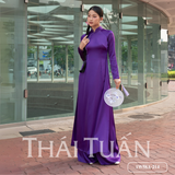  Bộ Áo Dài May Sẵn Vải Trơn Màu Tím Họa Tiết Đính Hột 1W58A214 