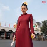  Áo Dài May Sẵn Trơn Màu Đỏ Trầm 1W61AS032 
