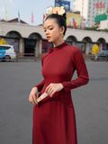  Áo Dài May Sẵn Trơn Màu Đỏ Trầm 1W61AS032 