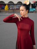  Áo Dài May Sẵn Trơn Màu Đỏ Trầm 1W61AS032 