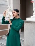  Áo Dài May Sẵn Trơn Màu Xanh Lá 1W61A324 