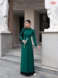  Áo Dài May Sẵn Trơn Màu Xanh Lá 1W61A324 