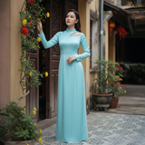  Bộ Áo Dài May Sẵn Cao Cấp Phối Ngọc Màu Xanh Ngọc 1W99A204 