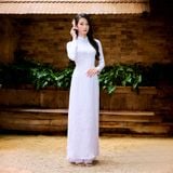  Áo Dài Gấm Lencii May Sẵn Màu Trắng Sáng 1W03A001 