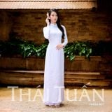  Áo Dài Gấm Lencii May Sẵn Màu Trắng Sáng 1W03A001 