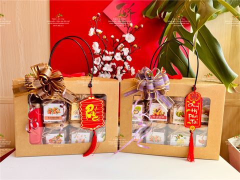 Quà Tết 2026 - Set Túi Kraft 8 món hũ vuông | Đặc sản Đà Lạt
