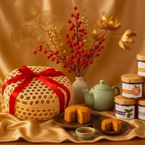 Quà Tết 2026 - Set Giỏ Mây Tròn úp 4 món hũ tròn I Đặc sản Đà Lạt