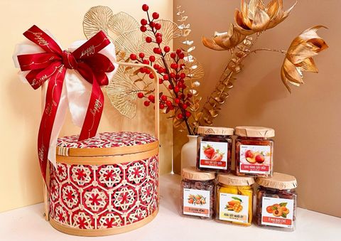 Quà Tết 2026 - Set quà Giỏ mây xâu hoa 3-5 món | Đặc sản Đà Lạt