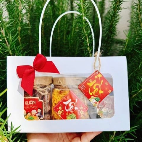 Quà Tết 2026 - Set Túi Quà trắng 3 món hũ vuông | Đặc sản Đà Lạt
