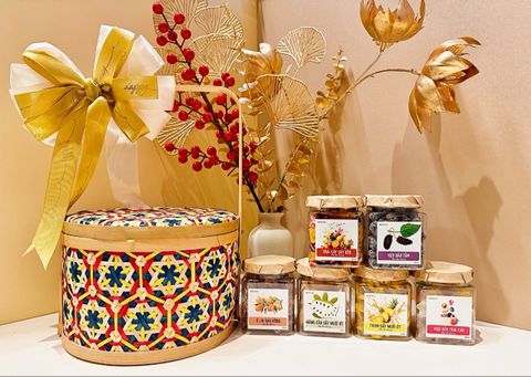 Quà Tết 2026 - Set quà Giỏ mây xâu hoa 3-5 món | Đặc sản Đà Lạt