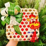 Quà Tết 2026 - Set quà Giỏ mây hộp vuông 4 món hũ tròn | Đặc sản Đà Lạt