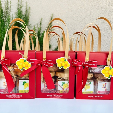 Quà Tết 2026 - Set Túi Nhỏ Quai Giấy 3 món hũ vuông | Đặc sản Đà Lạt