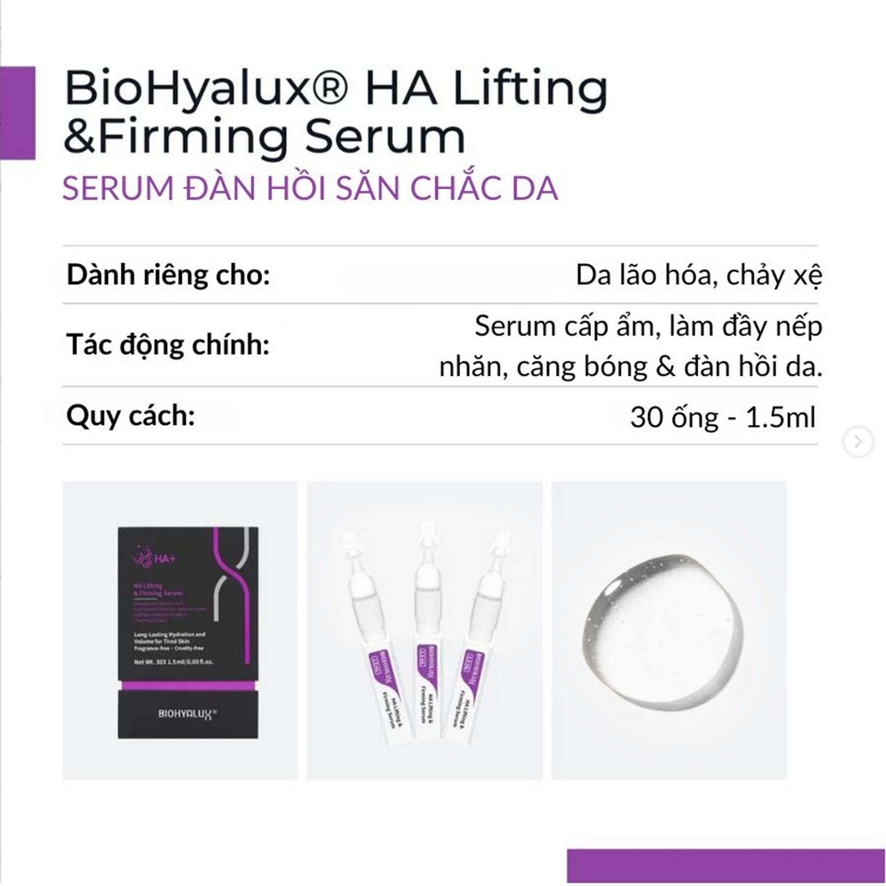  HA LIFTING & FIRMING SERUM - CẤP ẨM, NÂNG CƠ, SĂN CHẮC DA 