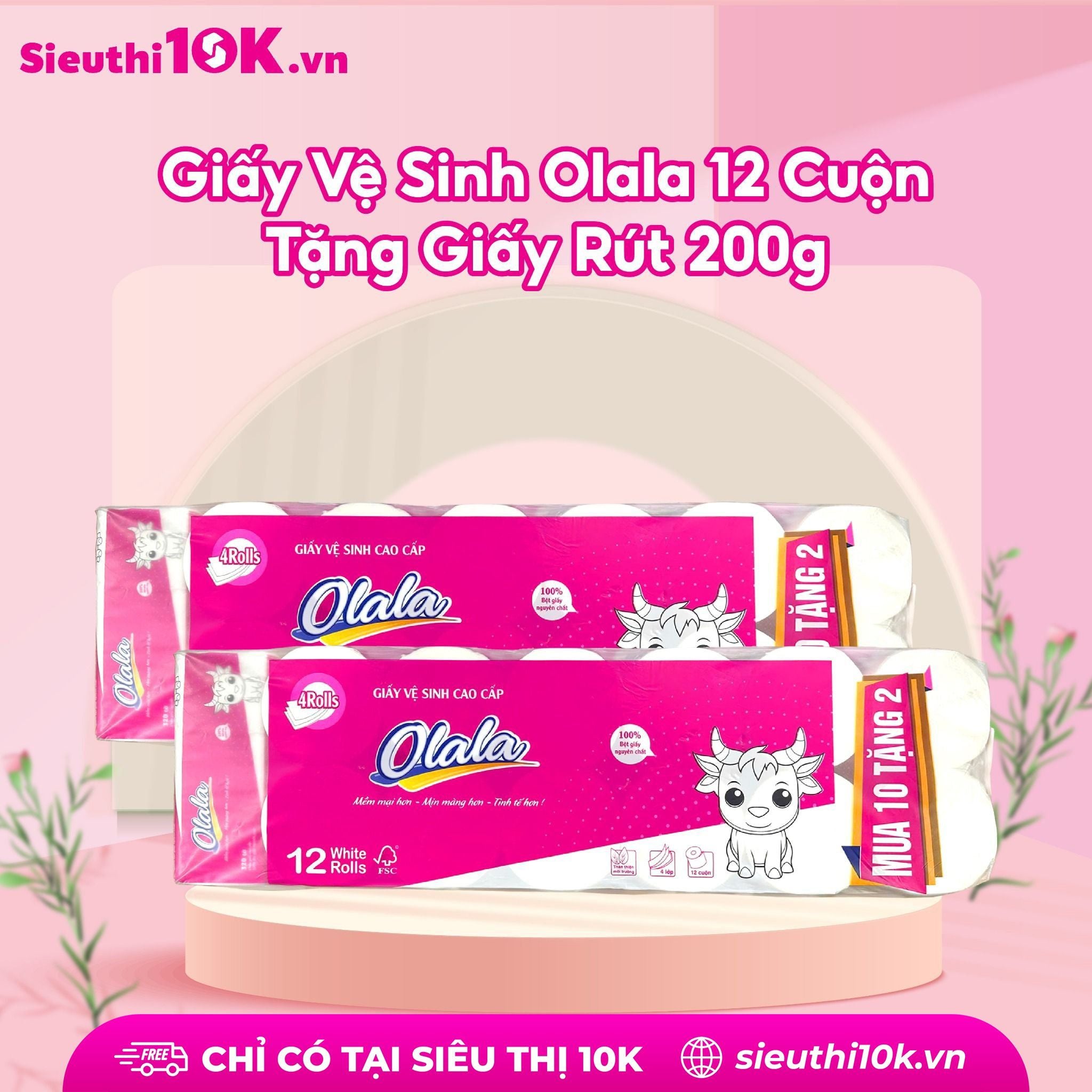  Giấy Vệ Sinh Olala 12 Cuộn Tặng Giấy Rút 320 Tờ 