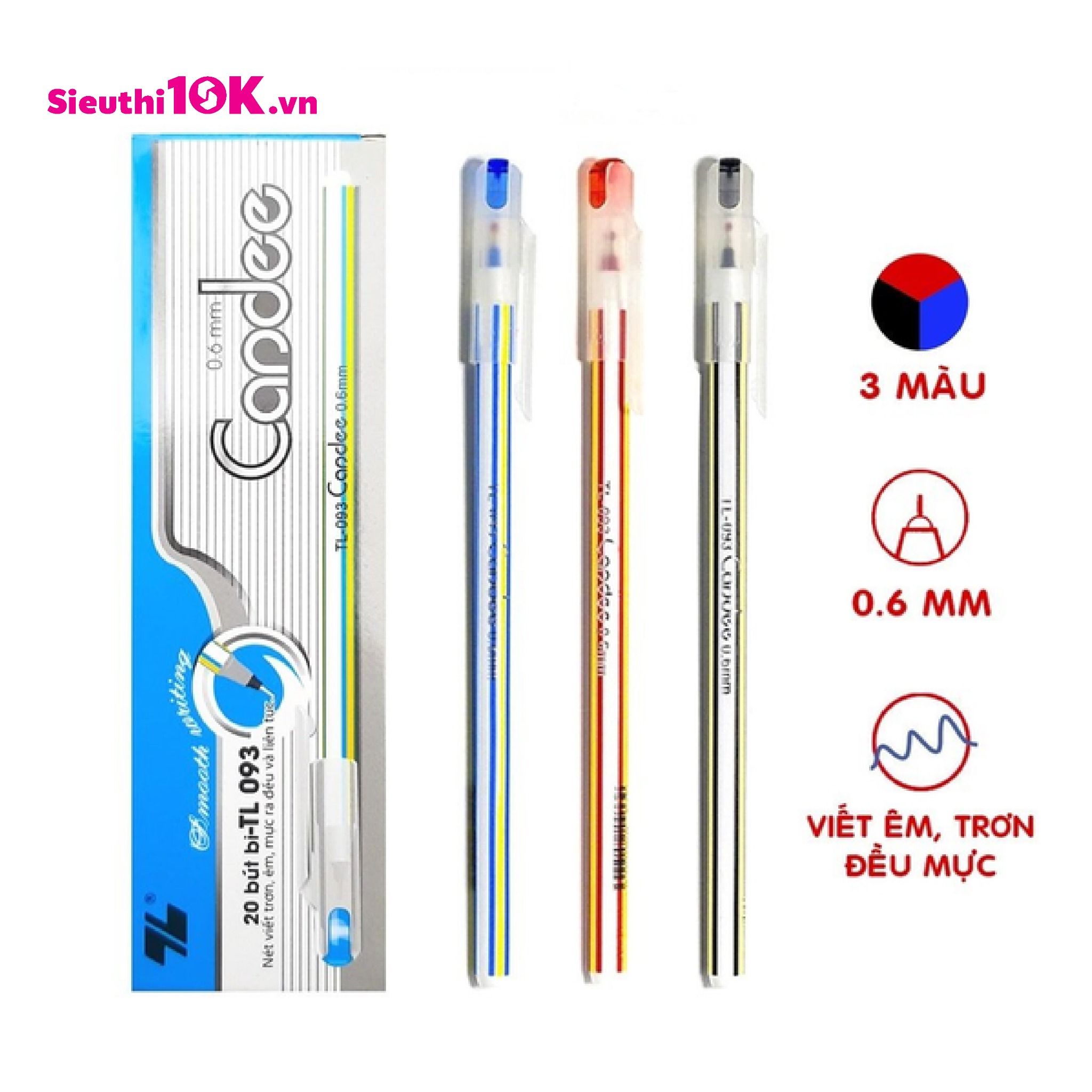  Bút Bi Thiên Long - 093 Đen - Xanh - Đỏ 