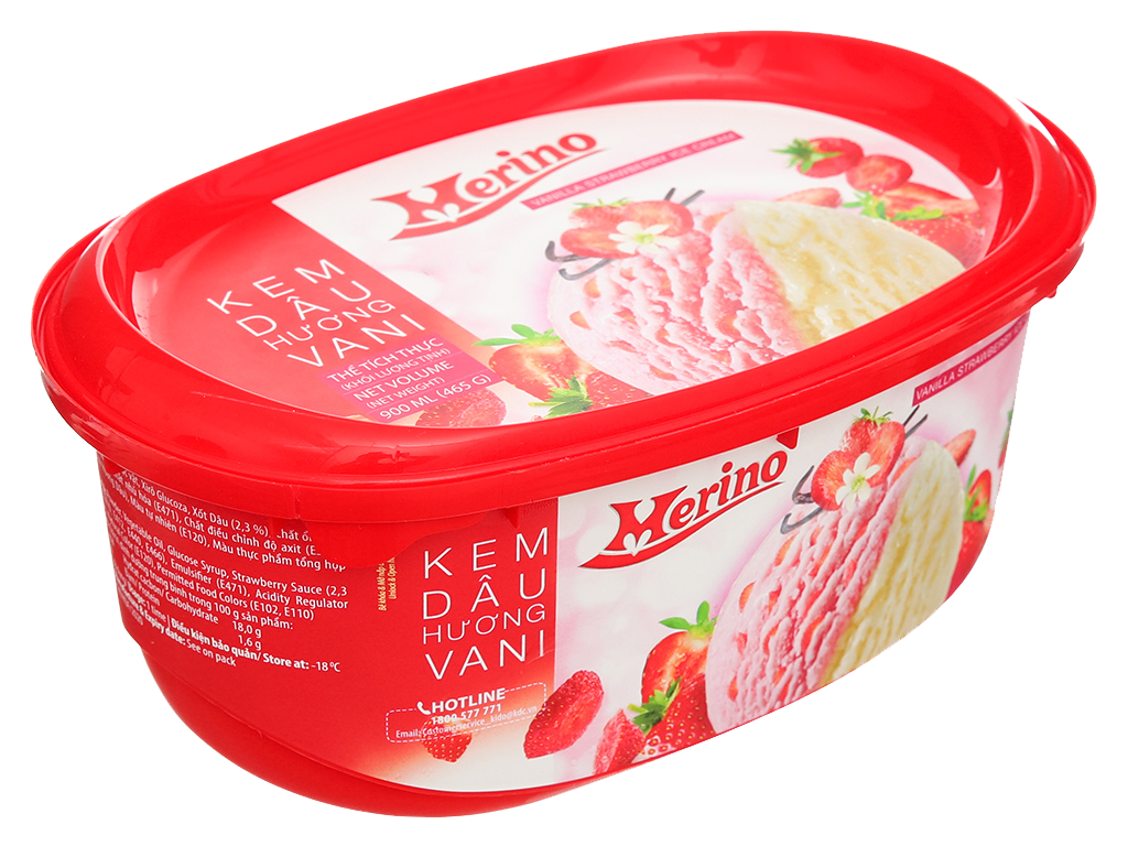  Kem hộp dâu hương vani/dừa/socola Merino 900ml 