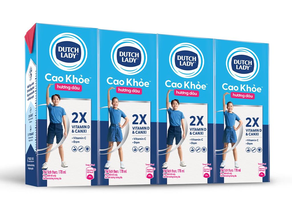  Sữa Tươi Tiệt Trùng Cô Gái Hà Lan dâu cao khỏe lốc 4*170ml 