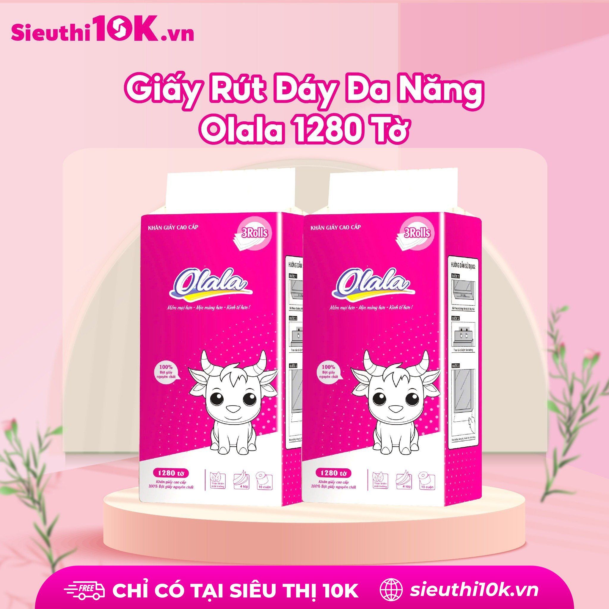  Giấy Rút Đáy Đa Năng Olala 1280 Tờ 10/B 