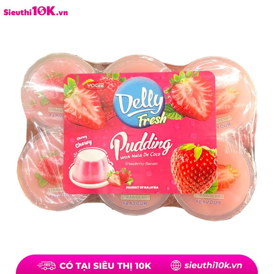  Thạch Pudding Delly Fresh hương dâu 660g (110g*6 hũ) 