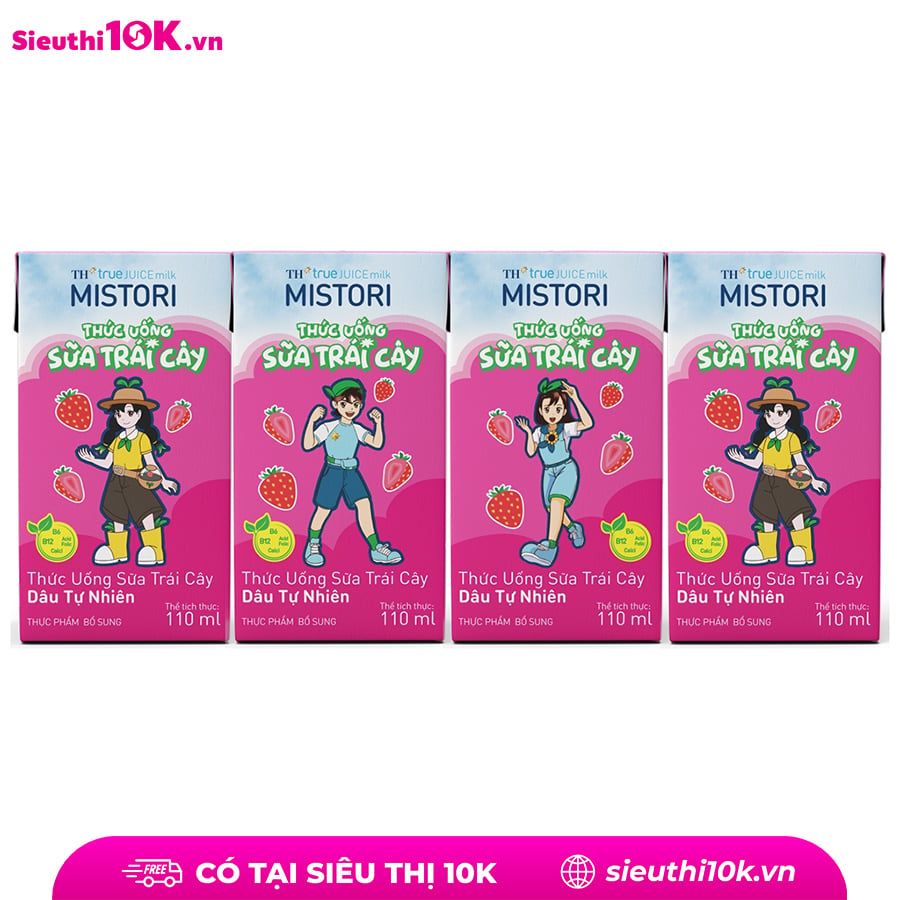  TH TRUE Sữa trái cây mistori vị dâu vỉ 110ml*4 