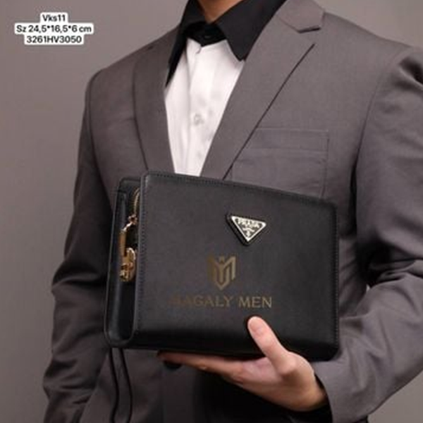 VKS11 Ví Khóa Số, Ví Nam Cầm tay, Clutch Cầm Tay Nam Da Bò Prada