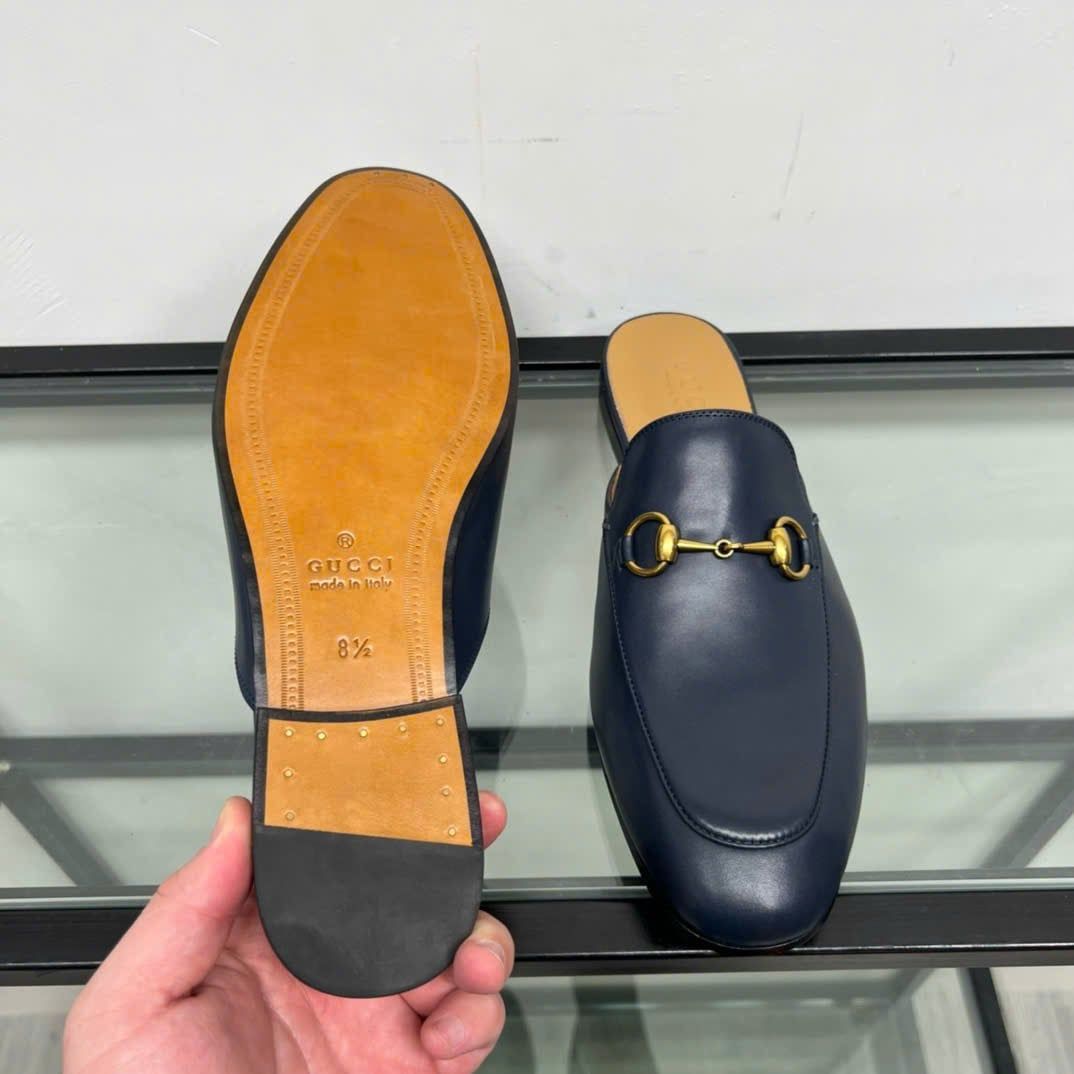 Slippers, Sục da Gucci Princetown xanh Hải Quân