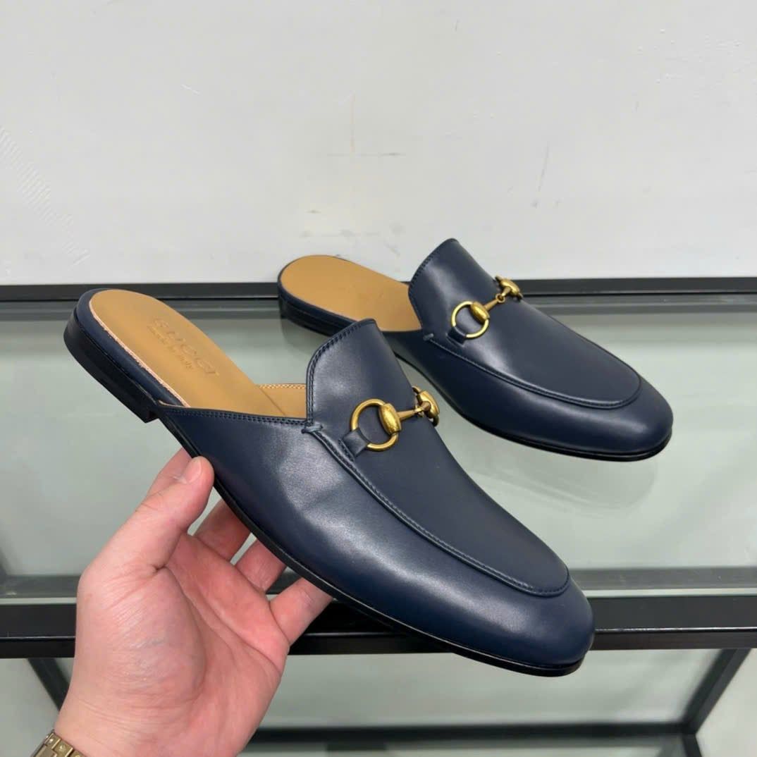 Slippers, Sục da Gucci Princetown xanh Hải Quân