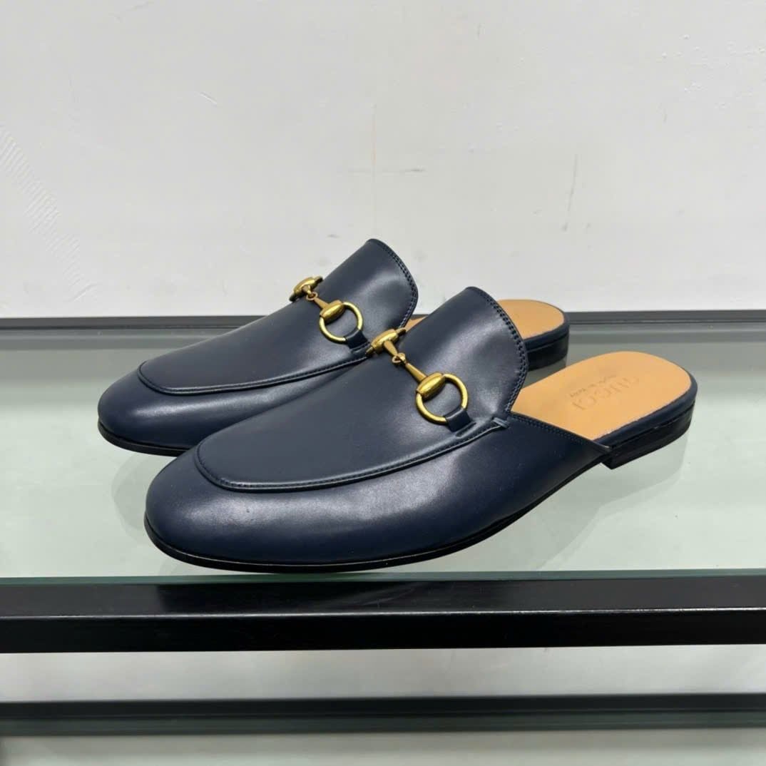 Slippers, Sục da Gucci Princetown xanh Hải Quân