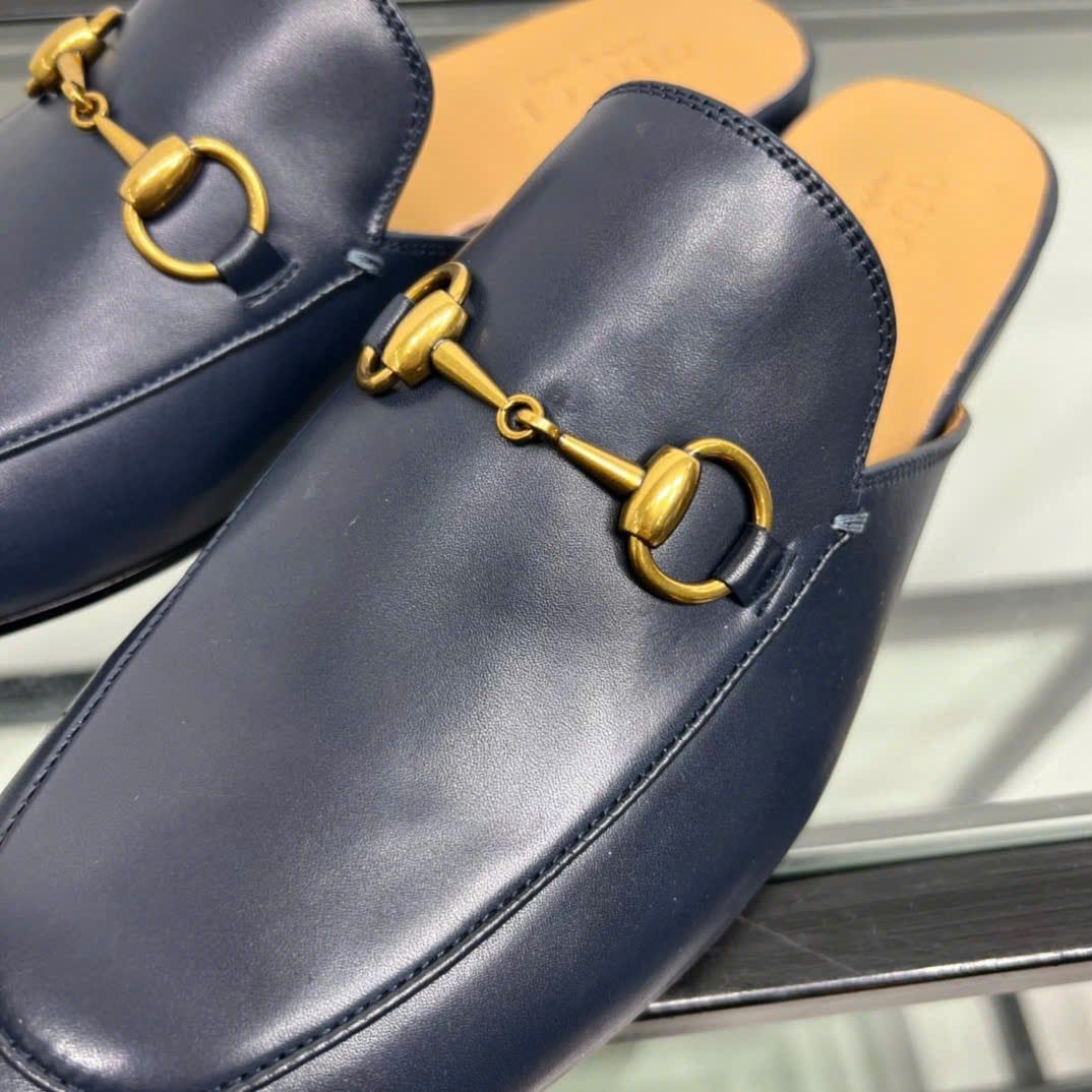 Slippers, Sục da Gucci Princetown xanh Hải Quân