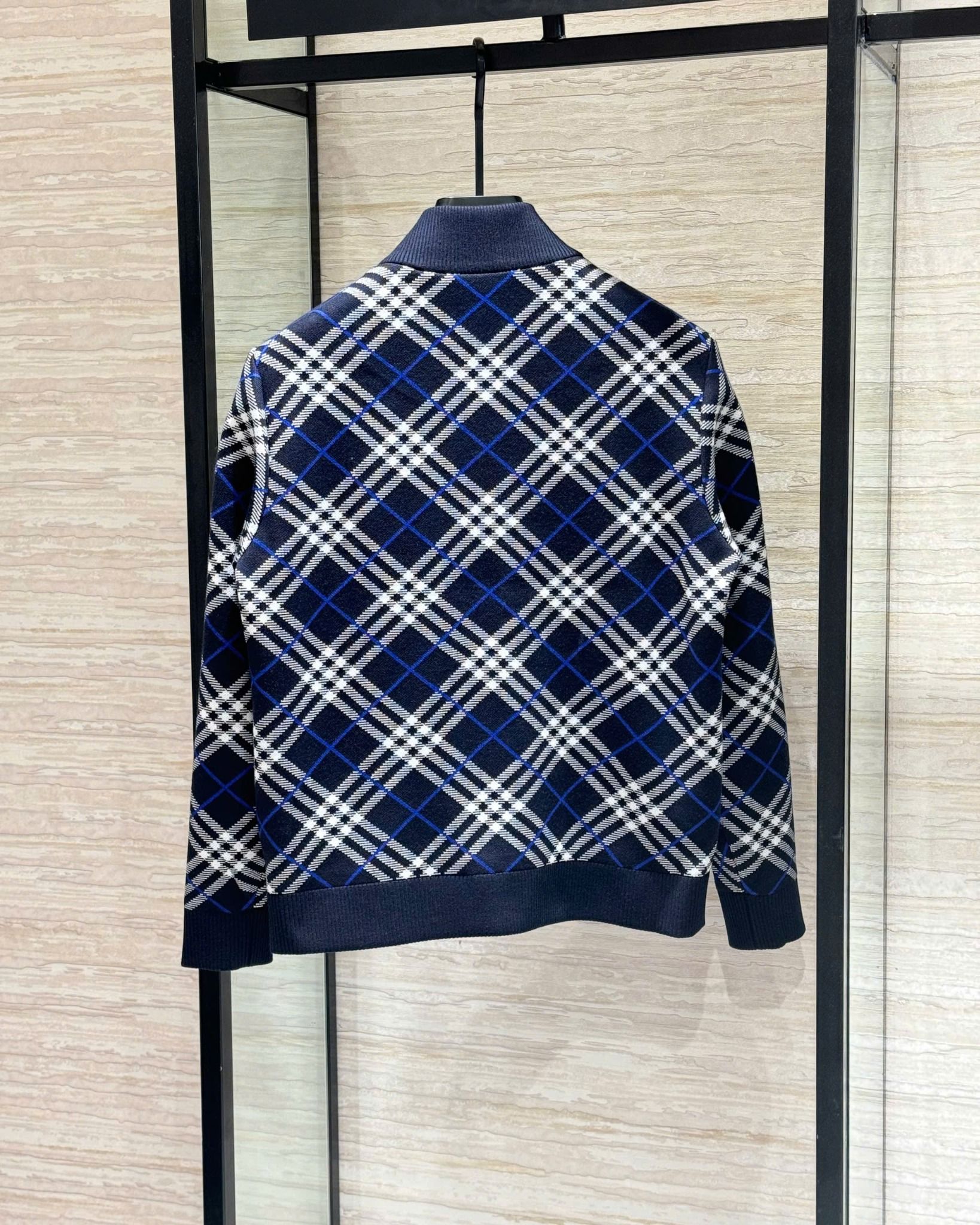 Áo khoác len Cardigan họa tiết kẻ caro Burberry xanh