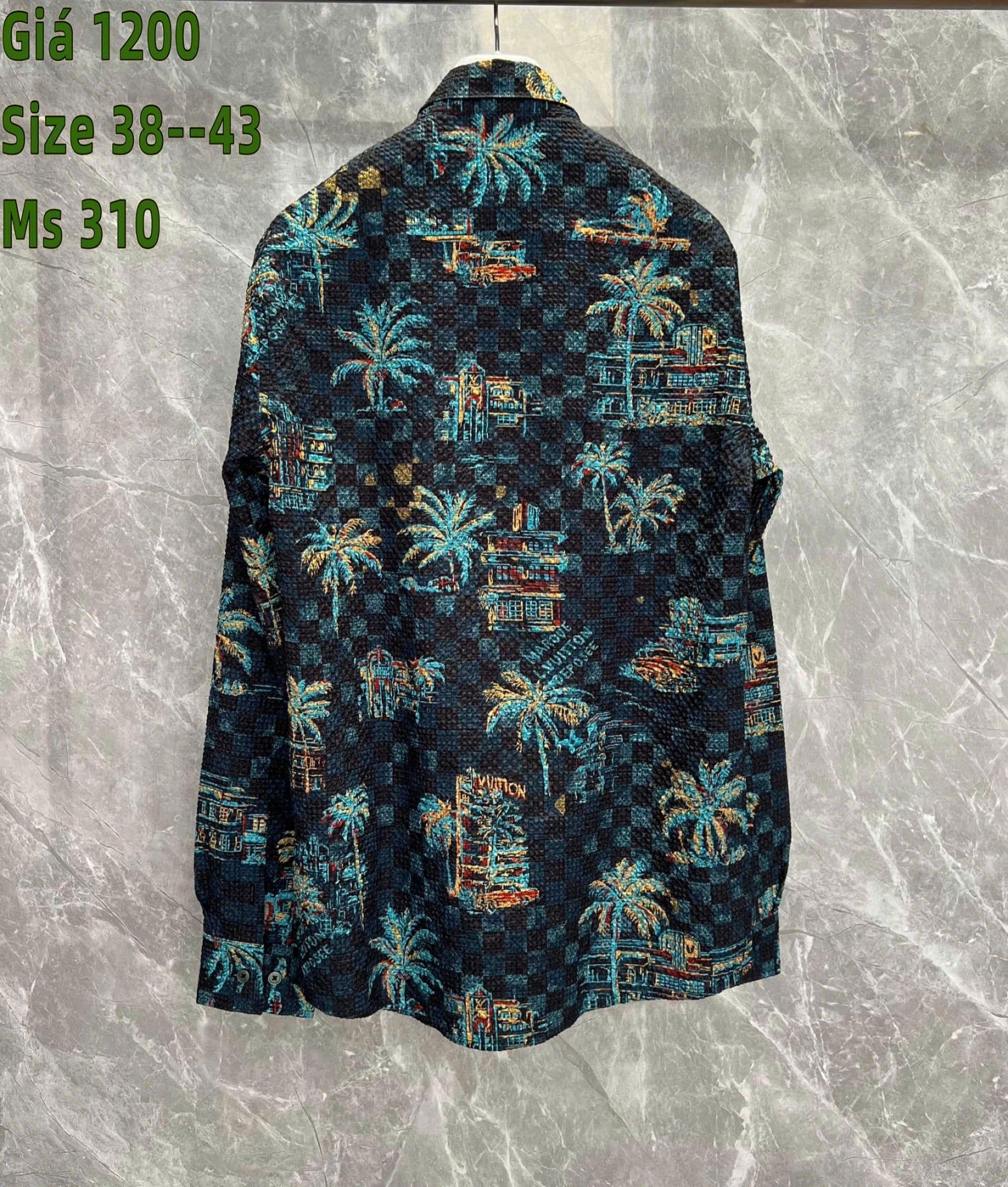 Áo Sơ Mi Lụa Cao Cấp Họa tiết Cây cọ