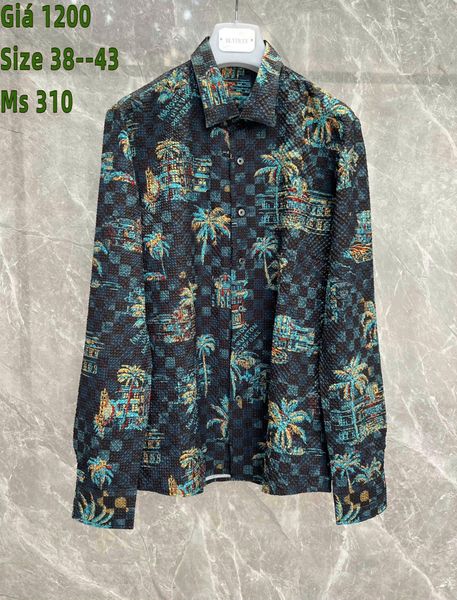 Áo Sơ Mi Lụa Cao Cấp Họa tiết Cây cọ