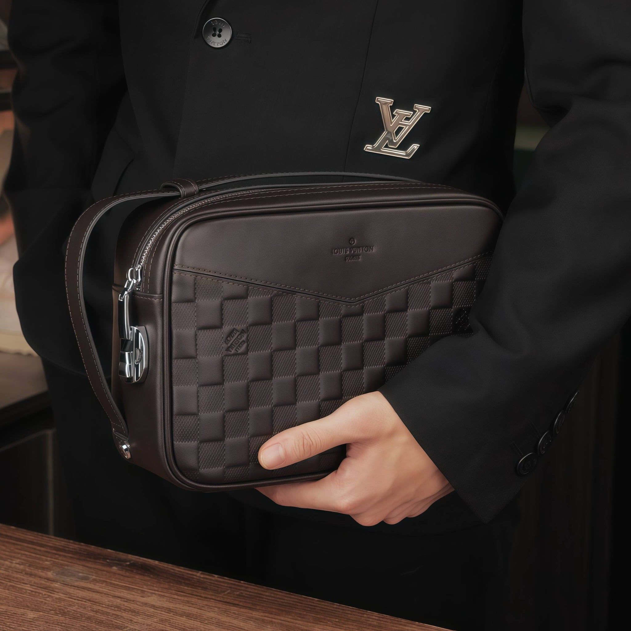 VKS80 Ví Khóa Số, Ví Nam Cầm tay, Clutch Cầm Tay Nam Da Bò Louis Vuitton