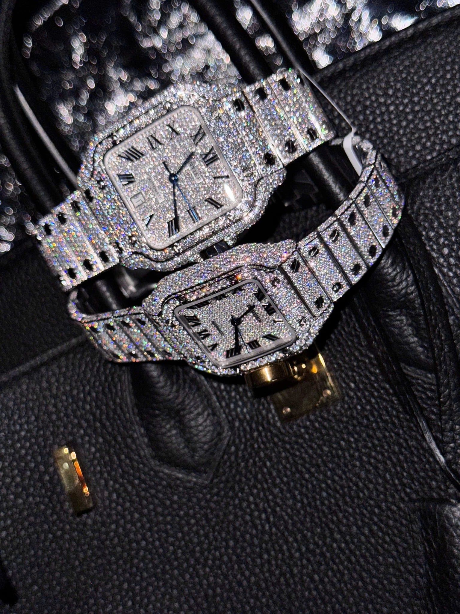 Đồng hồ Cặp đôi Cartier Santos Chế tác bản full Kim cương