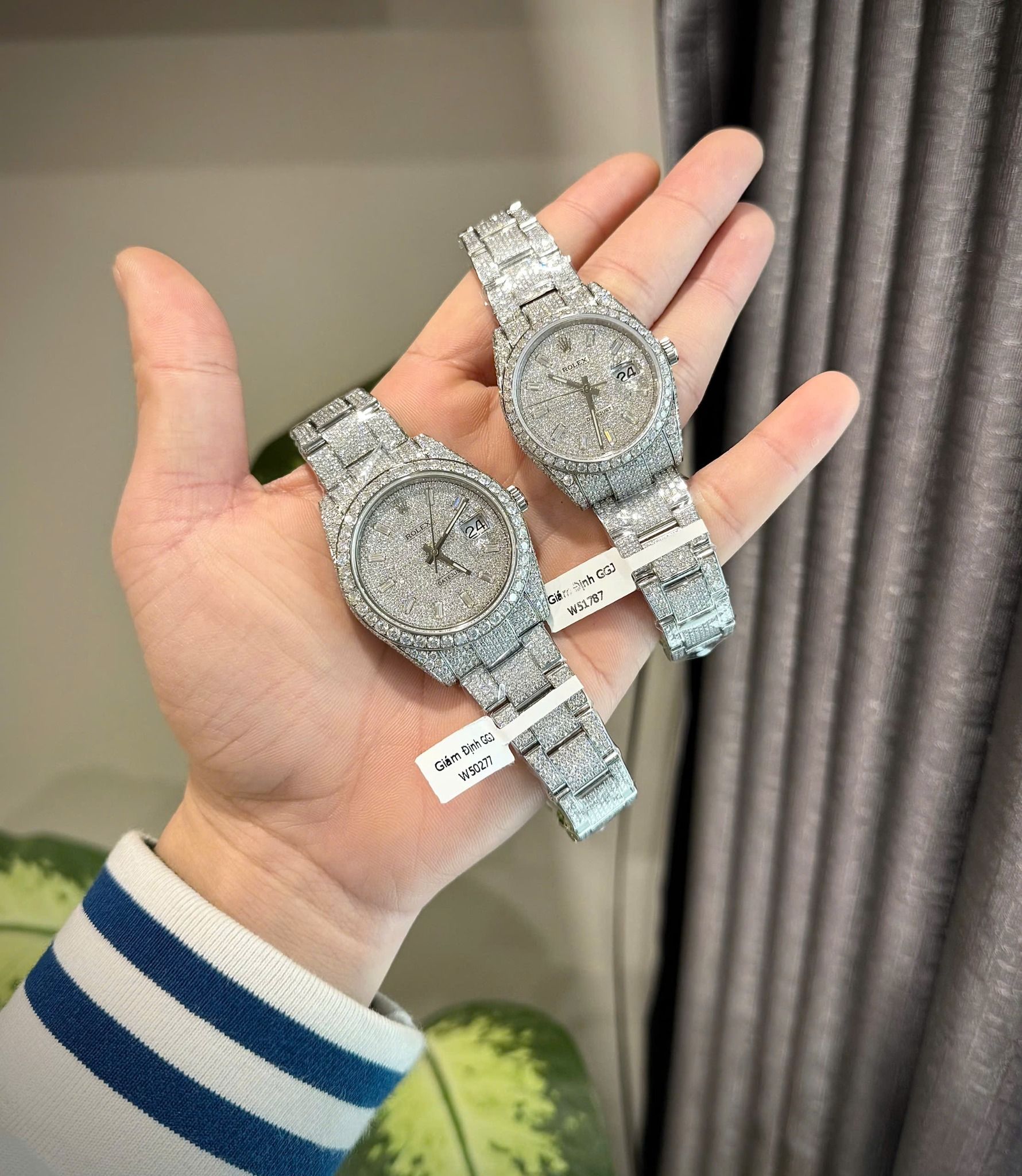 Đồng hồ Cặp đôi Rolex Datejust Chế tác Thủ công, Phủ đầy Kim cương