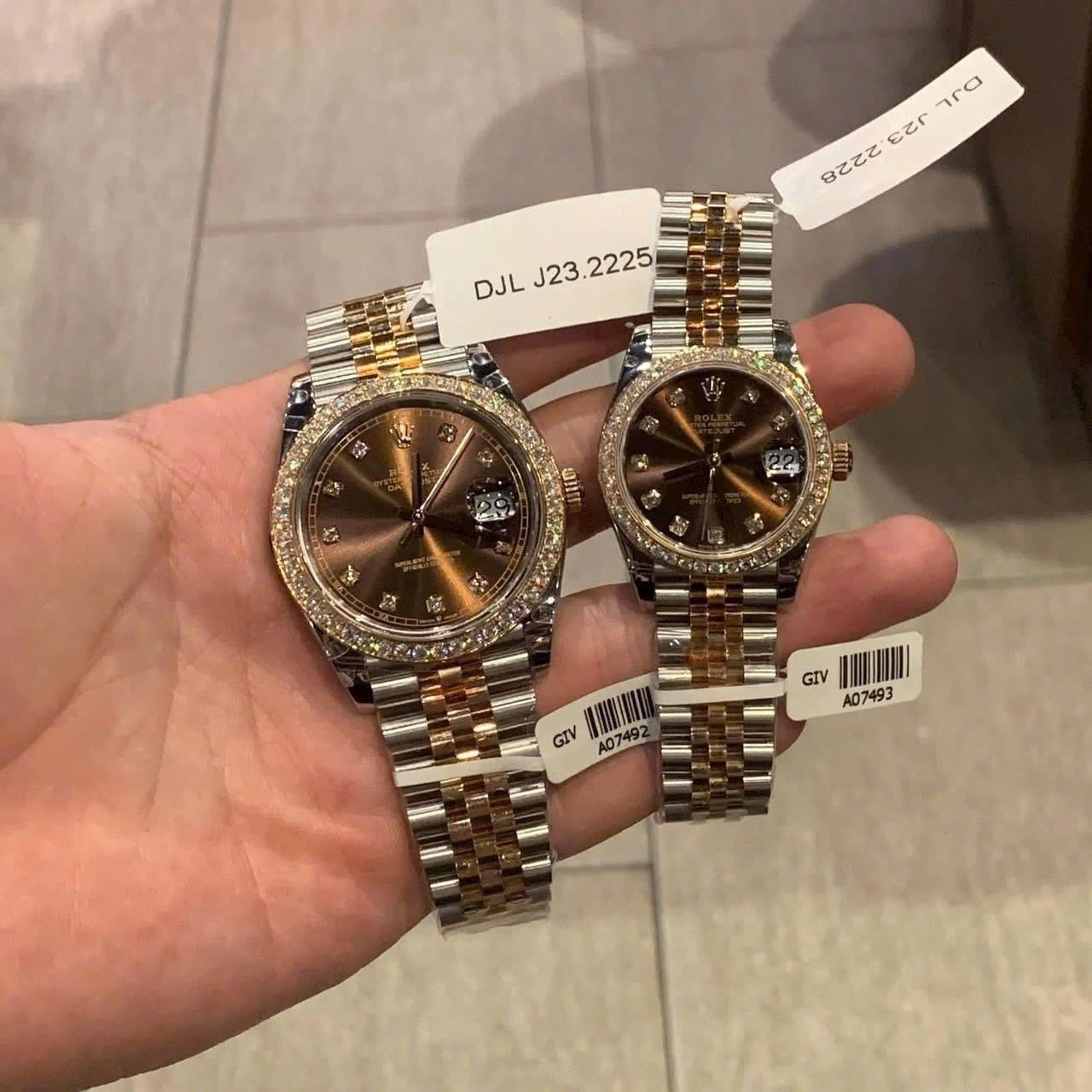 Cặp Đồng hồ Rolex Datejust và Lady-Datejust Brown dial phiên bản vành Bezel Kim cương